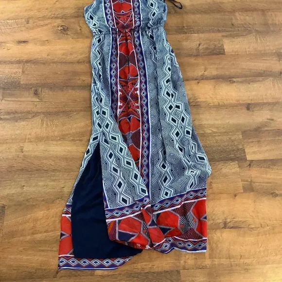 Nine West Womens Sleeveless Printed Drawstring Gathered Neck Maxi‎ Dress Sz. 4 - Picture 6 of 8